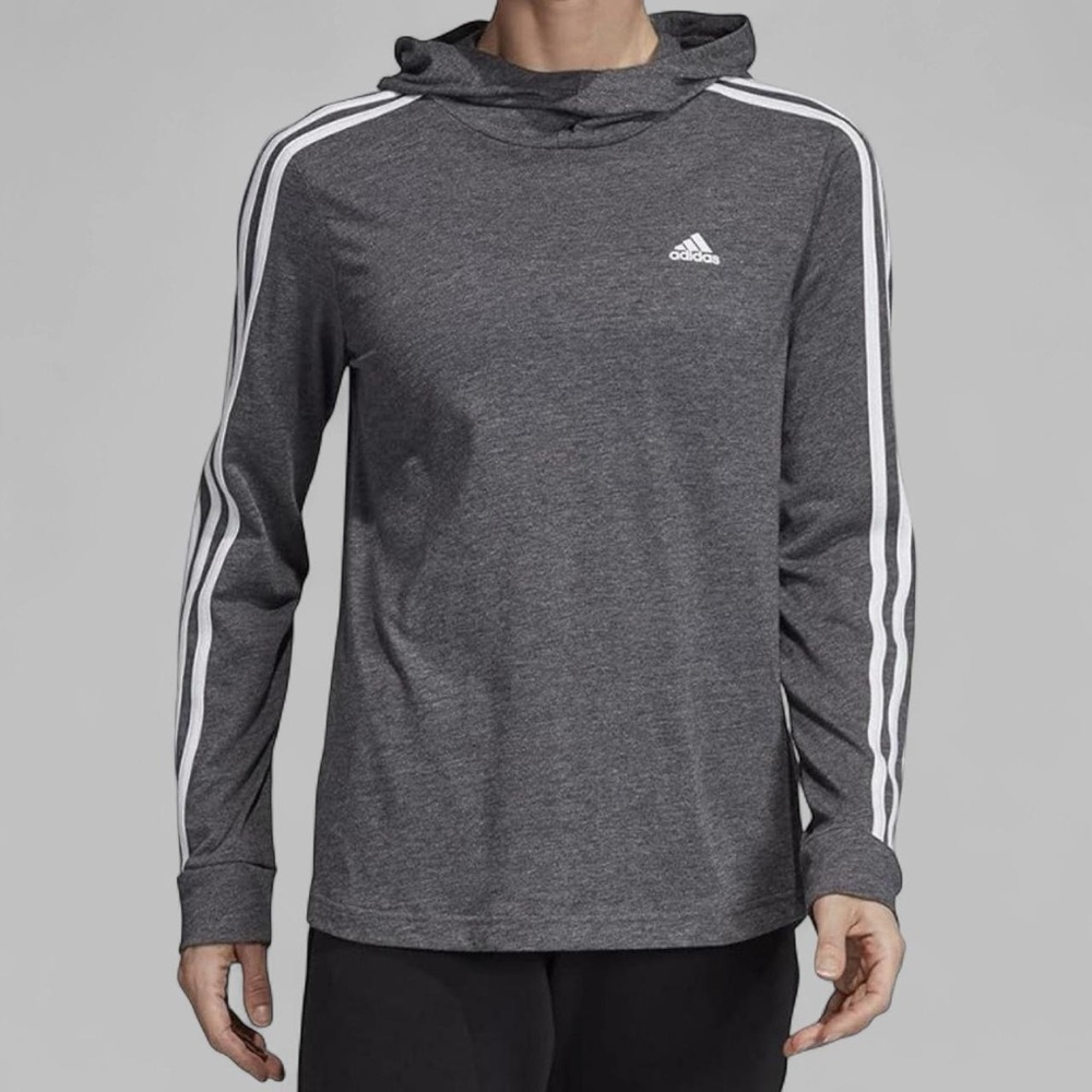 Adidas Gray long sleeve tee with 3-Stripe Design and hood Sz 2XL